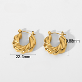 18k Gold Croissant Twisted Woven Thick Hoop Stainless Steel