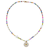 Colorful Beaded Clavicle Chain with Daisy Pendant Necklace