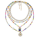 Colorful Beaded Clavicle Chain with Daisy Pendant Necklace