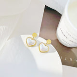 18k Gold Plated ABS Pearl Heart Dangle Earrings Stainless Steel