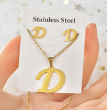 Titanium Steel Jewelry Set, Stainless Steel Pendant, Earrings,Non-Fading Small Accessories, 26 Letters