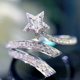 Super Fairy Design Five-Pointed Star Ring With Sparkly Stones Silver