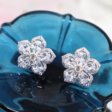 Dainty Crystal Cherry Flower Earrings Silver #B-030