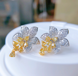 Luxury Micro Inlaid full of Zircon Flower with Yellow Stones Stud Earrings