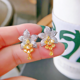 Luxury Micro Inlaid full of Zircon Flower with Yellow Stones Stud Earrings