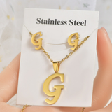 Titanium Steel Jewelry Set, Stainless Steel Pendant, Earrings,Non-Fading Small Accessories, 26 Letters