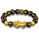 Wealth and Luck Black Buddhism Six Words Obsidian Pixiu Bracelet 12mm