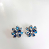 Blue Cubic Zirconia Flower Pendant Ring/Necklace/Ear Stud #B-028