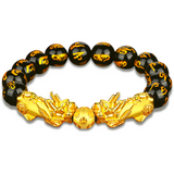 Wealth and Luck Black Buddhism Six Words Obsidian Pixiu Bracelet 12mm