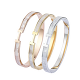 H Mother of Pearl Bangle Bracelet Stainless Steel, 17cm