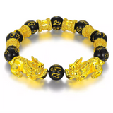 Wealth and Luck Black Buddhism Six Words Obsidian Pixiu Bracelet 12mm