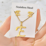 Titanium Steel Jewelry Set, Stainless Steel Pendant, Earrings,Non-Fading Small Accessories, 26 Letters