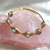 14k Gold Moonstone Labradorite Filled Wire Wrapped Cuff Bangle Bracelet 8mm