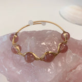 Strawberry Quartz Gold Filled Wire Wrapped Bangle Bracelet 8mm