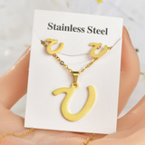 Titanium Steel Jewelry Set, Stainless Steel Pendant, Earrings,Non-Fading Small Accessories, 26 Letters
