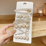 Rhinestone and Pearl Alloy Hair Pins 6 Pcs Set