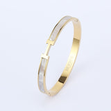 H Mother of Pearl Bangle Bracelet Stainless Steel, 17cm
