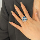 Blue Cubic Zirconia Flower Pendant Ring/Necklace/Ear Stud #B-028