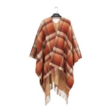 Winter Thick Oversized Poncho Wrap Plaid Stripped with Tassel for Women