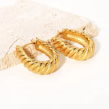 Knit Croissant Oval Twisted Hoop Earrings Stainless Steel