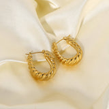Knit Croissant Oval Twisted Hoop Earrings Stainless Steel